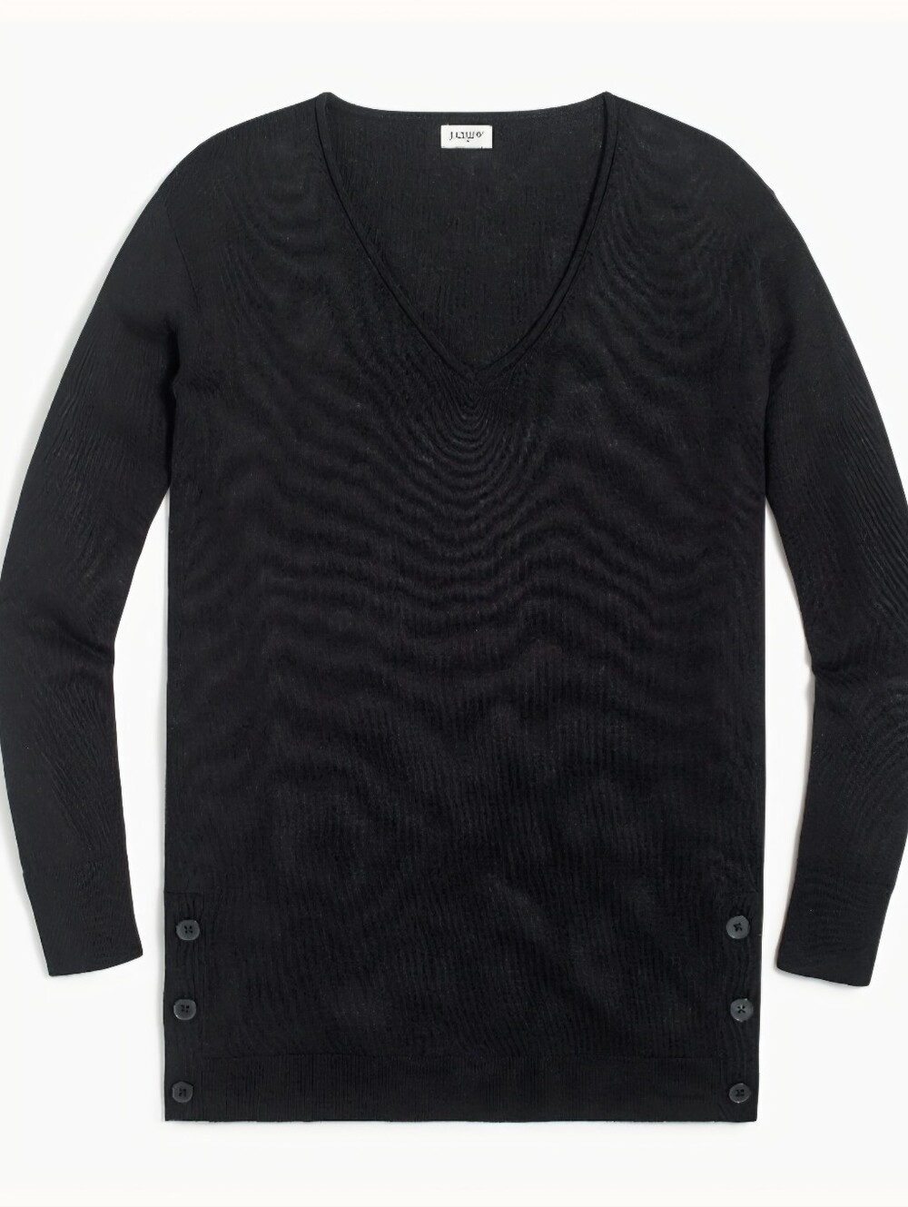 J. Crew Factory Black V-Neck Linen- Blend Button-Hem Tunic Sweater Size M - Picture 1 of 7